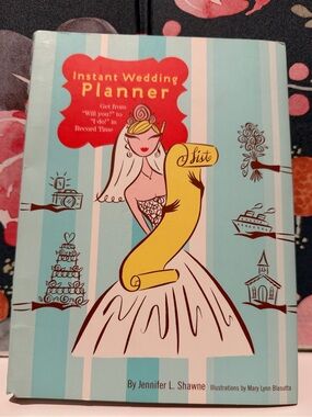 🍋 Instant Wedding Planner Book - Blue Striped Cover with Bride Illustration
